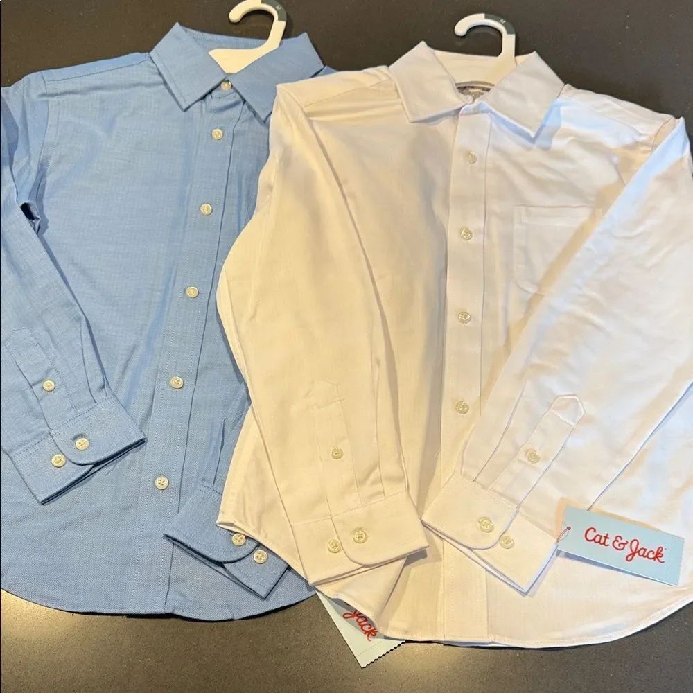 Cat & Jack Kids' Blue and White Button-Down Shirts.  Bundle of 2